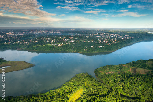 Aerial view of Parana River on the border of Paraguay and Brazil. photo