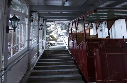 Funicular on a Reichenbach waterfall in February near Meiringen
