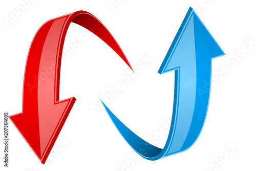 Red and blue 3d arrows. Up and down signs