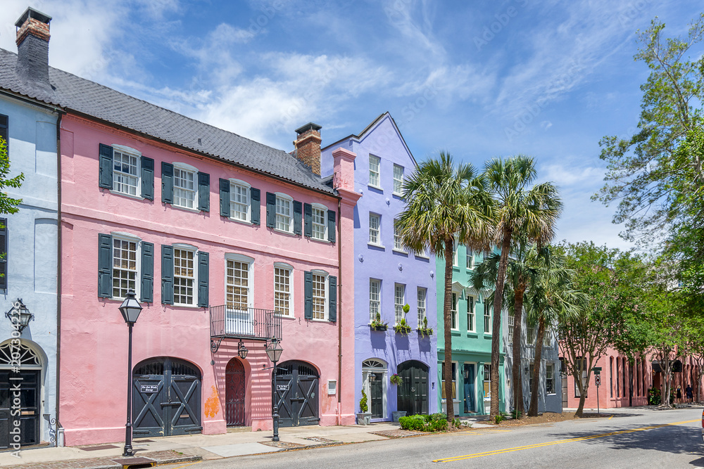 Fototapeta premium Rainbow Row w Charleston w Południowej Karolinie