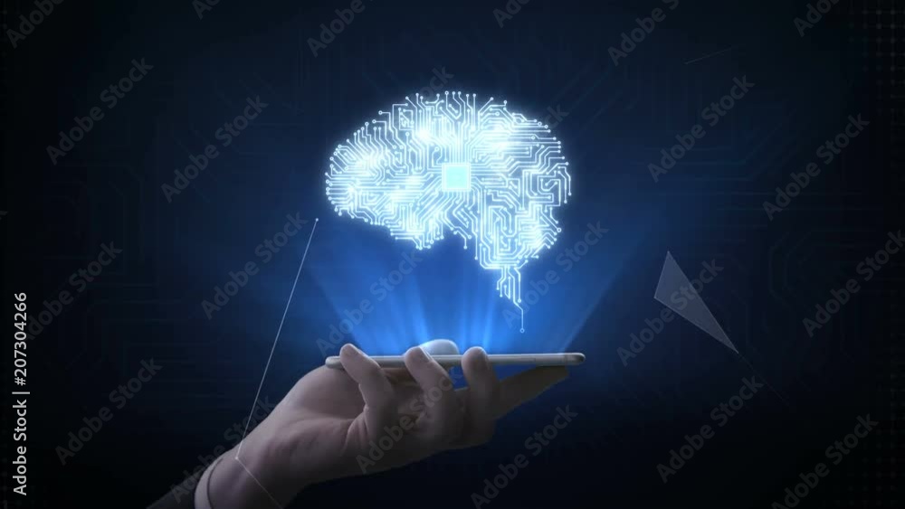 Lifting smart phone, mobile, digital brain connected CPU chip circuit ...