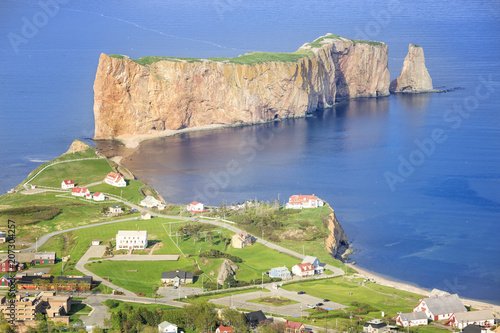 High angle view of the Perce Rock at Gaspe Peninsula, Quebec, Canada. photo