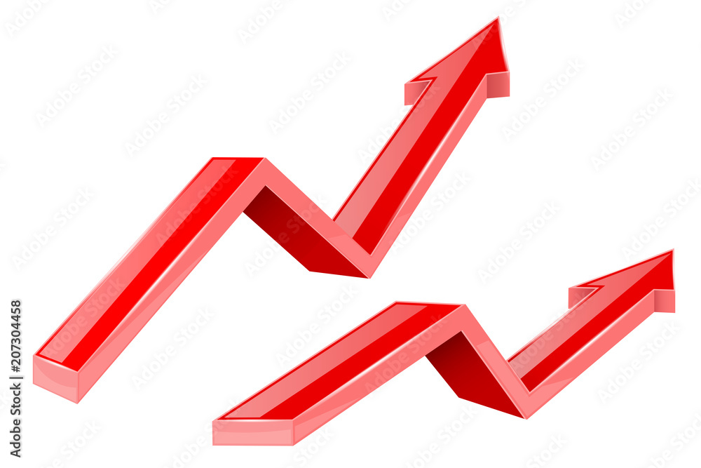 Red arrows. Up growing financial 3d shiny icons Red arrows. Up growing financial 3d shiny icons