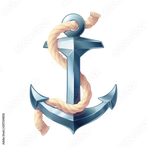 vector realistic vintage sea anchor rope iron icon. Nautical volume metal cartoon sketch. Silver pop art naval logo pattern.
Boat symbol maritime design illustration isolated on background
