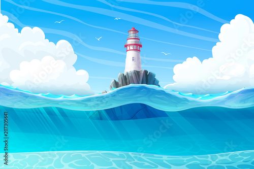 vector Lighthouse, light house underwater seascape 02