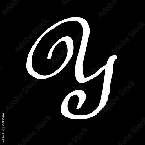Letter Y. Handwritten by dry brush. Rough strokes textured font. Vector illustration. Grunge style alphabet.