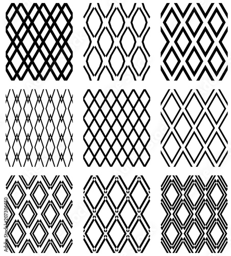 Seamless diamonds patterns. Geometric textures set.