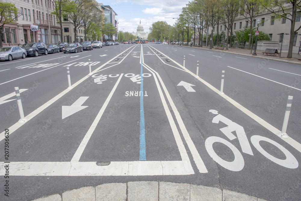 Bicycle lanes on Pennsylvania Ave in Washington, DC Bicycle lanes on Pennsylvania Ave in Washington, DC