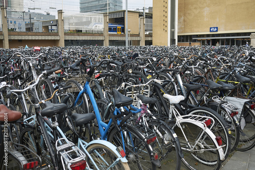 Billede på lærred Eindhoven, Netherlands - May 16, 2018 : Bike parking near railway station