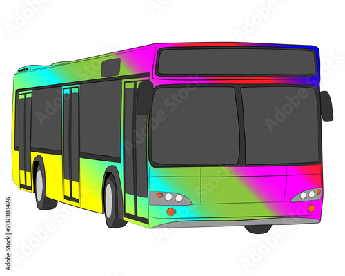 bus with rainbow aerography vector drawing