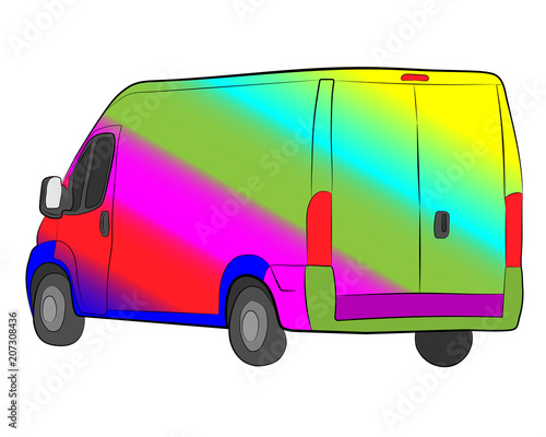 bus with rainbow aerography vector drawing