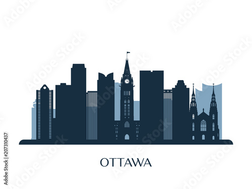 Ottawa skyline, monochrome silhouette. Vector illustration.