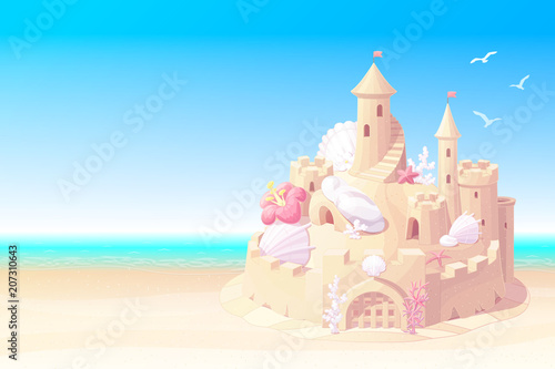 
vector summer cartoon sea beach sandcastle sunny banner 1