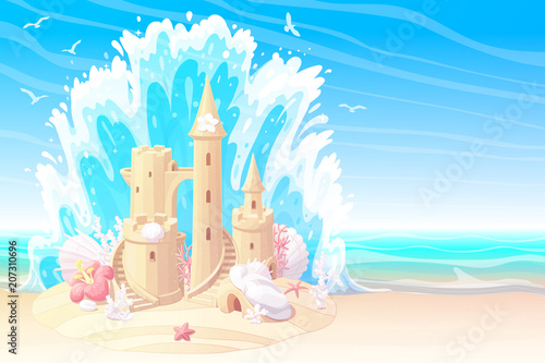 vector summer cartoon sea beach sandcastle sunny banner 2