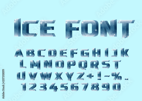 Ice font. Ice letters and numerical.