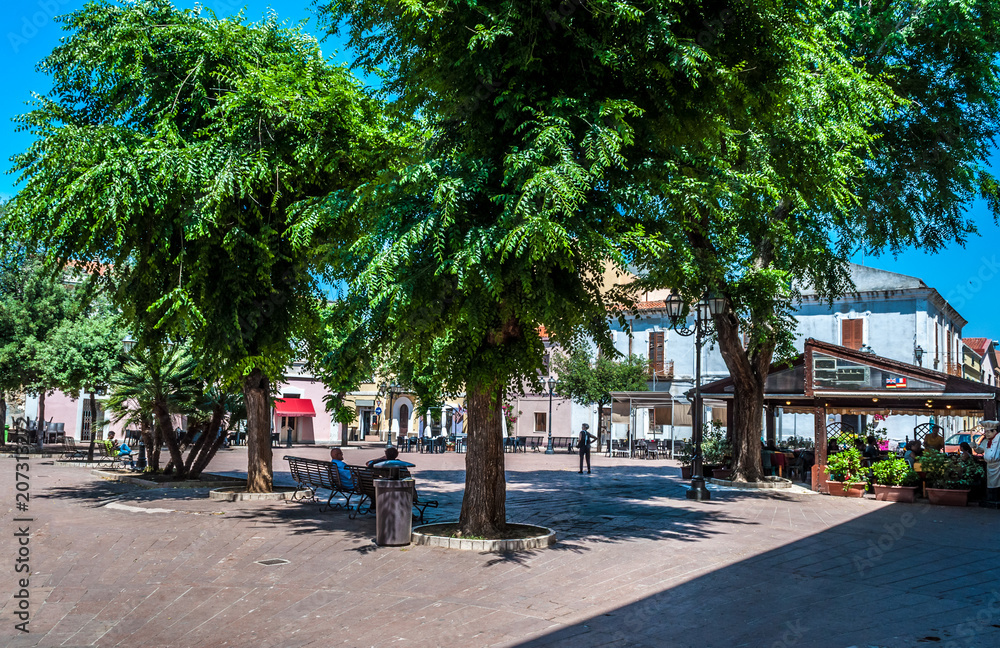 Square in the city of Porto Torres, Sardinia, in a sunny day of spring