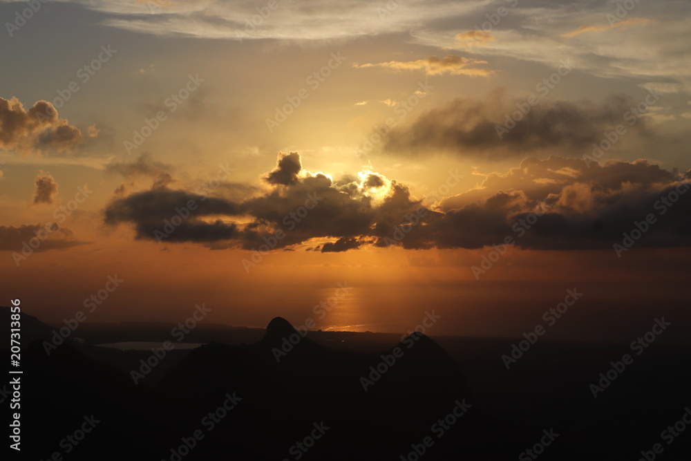 Sunset in Mauritius, view from mount Le Pouce