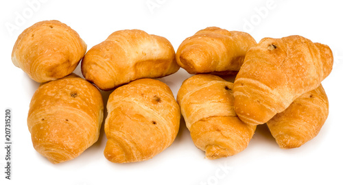 Croissants with chocolate cream on white background isolated