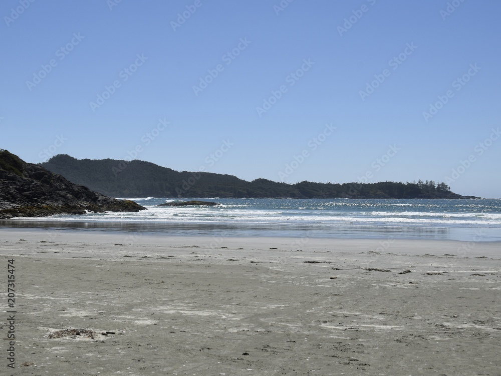 scenic seascape viewed from Chesterman beach in  Tofino, Vancouver Island British Columbia Canada