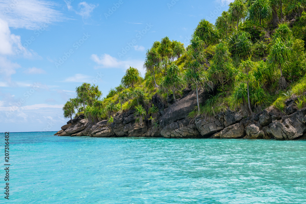East Misool, group of small island in shallow blue lagoon water, Raja Ampat, West Papua, Indonesia East Misool, group of small island in shallow blue lagoon water, Raja Ampat, West Papua, Indonesia