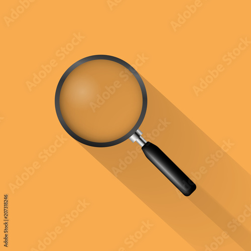 Realistic magnifying glass icon on orange background, vector illustration