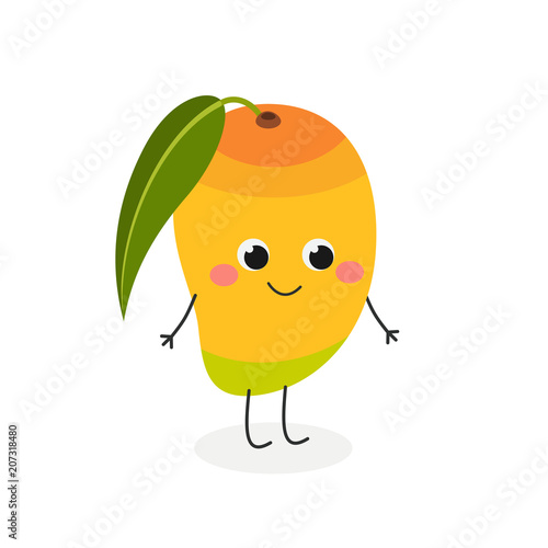 Vector illustration of cute cartoon mango isolated on white