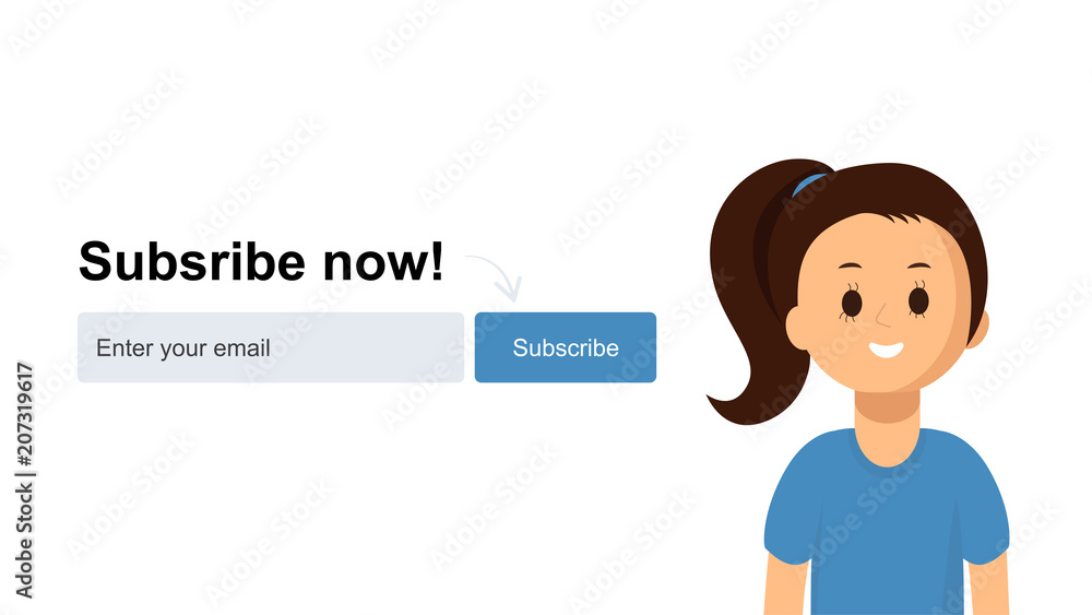 Vector web page template for subscription. Cute girl illustration. Vector web page template for subscription. Cute girl illustration.