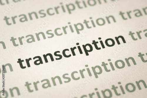 word transcription printed on paper macro