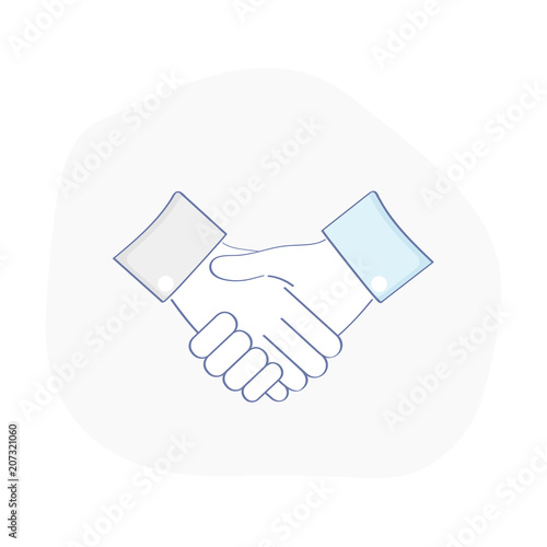 Business Handshake or shaking hands. Contract agreement, good deal, consent, partnership, harmony, team, trust or approval concept. Flat outline vector illustration.