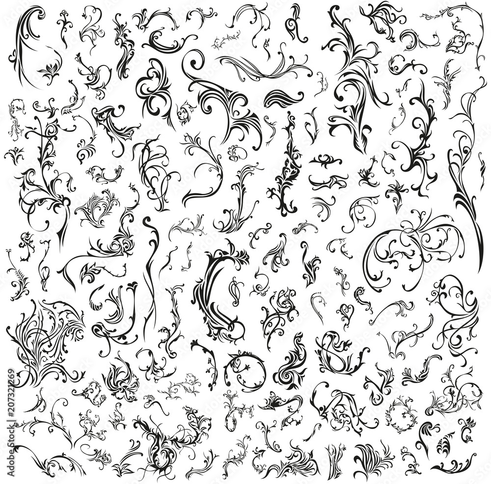 Collection of 123 various flourishing ornaments, digitally drawn with smooth lines Collection of 123 various flourishing ornaments, digitally drawn with smooth lines