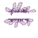 Purple and violet leaves and branches border isolated on white background. Hand drawn watercolor illustration.