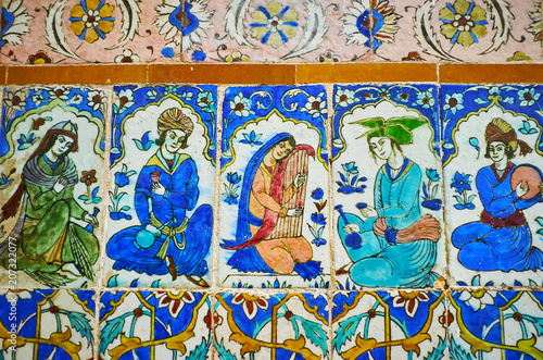 Musicians on glazed tiles, Ganjali Khan Bathhouse, Kerman, Iran photo
