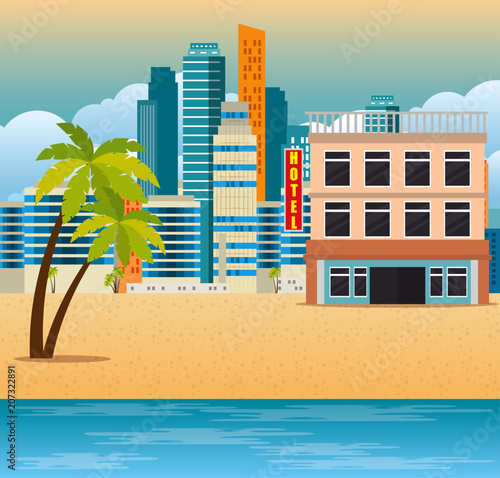 miami beach cityscape scene vector illustration design