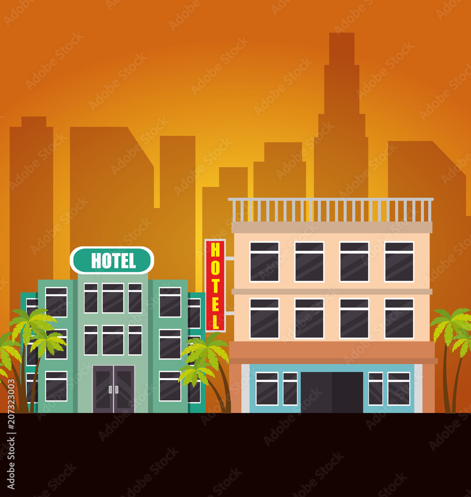 Obraz premium cityscape buildings scene icons vector illustration design
