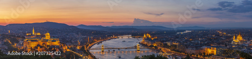 View to Budapest skyline form Citadella Hill at sunset