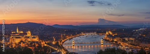 View to Budapest skyline form Citadella Hill at sunset