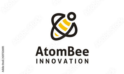 Atom with Honey Bumble Bee for science logo design