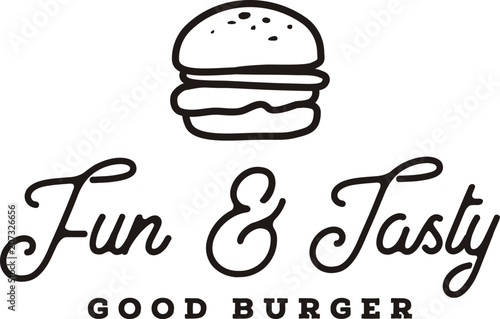 Burger logo design inspiration with Hipster Line Art Drawing style 
