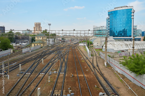 Railways near Paveletskaya railway station in Moscow photo