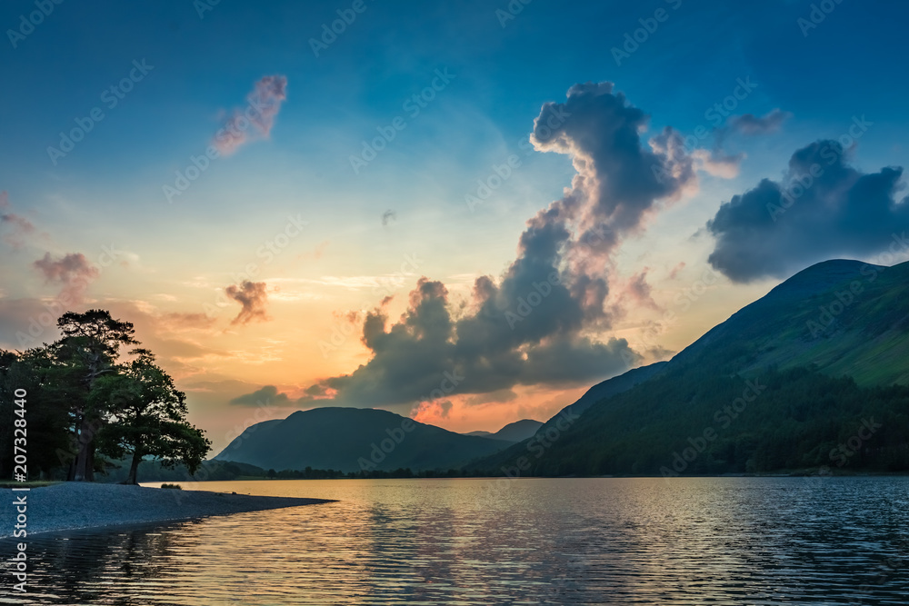 Stunning colorful dusk in District Lake, England, Europe Stunning colorful dusk in District Lake, England, Europe