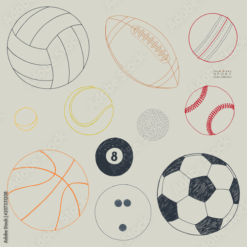 Vector set of sport balls. Hand drawn sketch