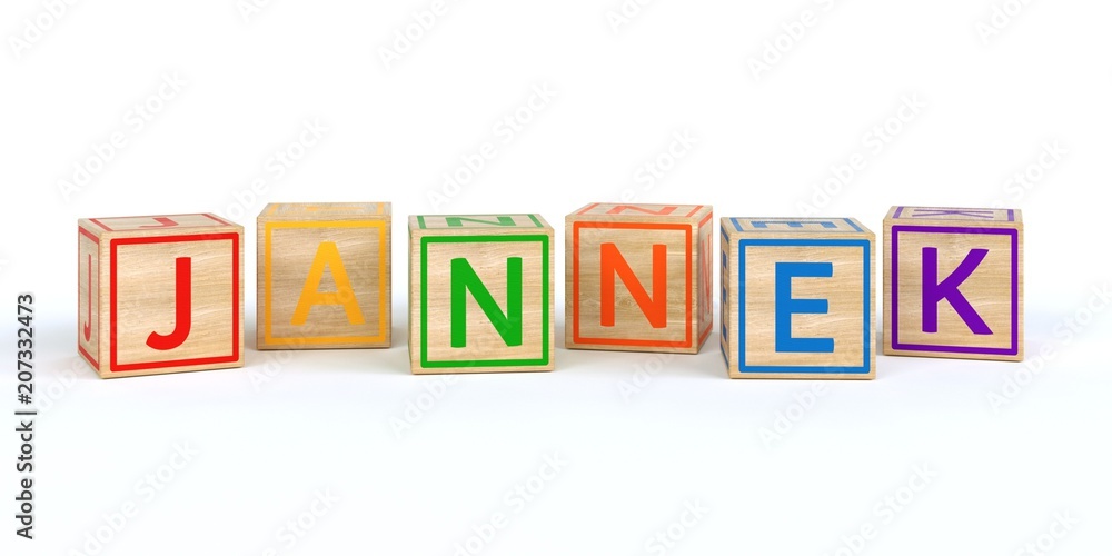 The name jannek written with Isolated wooden toy cubes The name jannek written with Isolated wooden toy cubes
