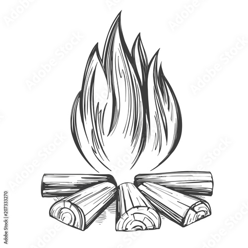 fire emblem, rest in the forest, camping hand drawn vector illustration realistic sketch