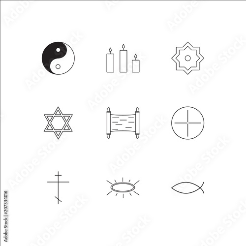 Religion outline vector icons set