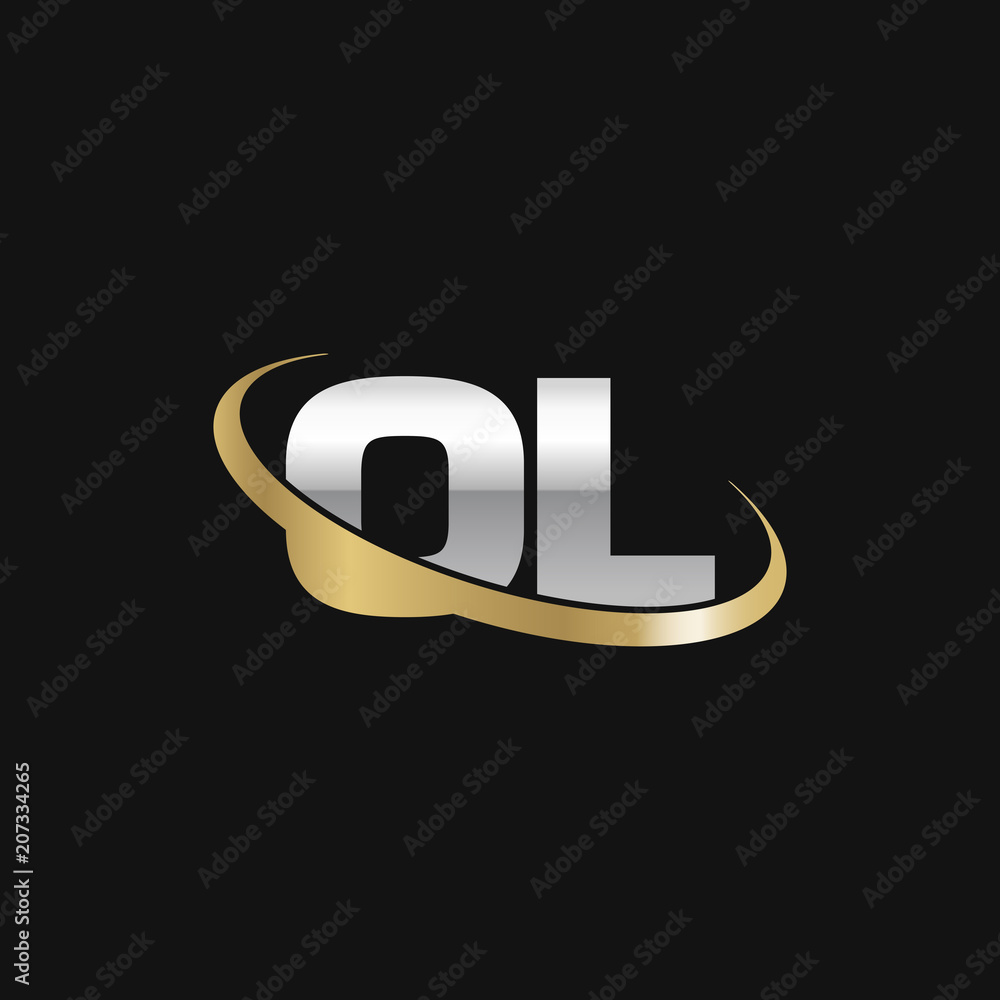 Initial letter OL, overlapping swoosh ring logo, silver gold color on black background Initial letter OL, overlapping swoosh ring logo, silver gold color on black background