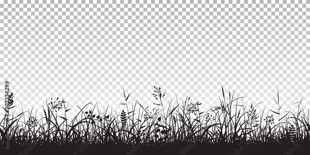 Black silhouettes of grass - obrazy, fototapety, plakaty 
