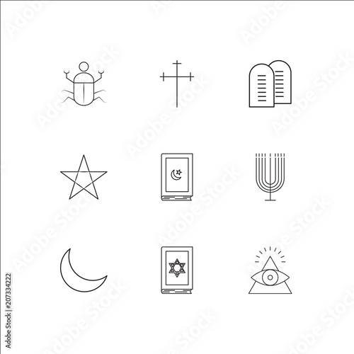 Religion outline vector icons set photo