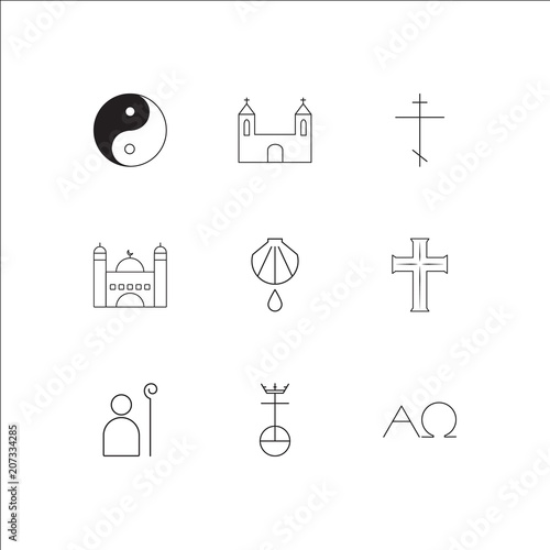 Religion outline vector icons set