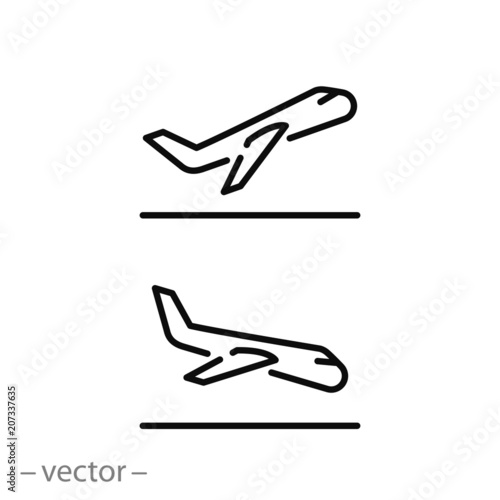 departure, arrival plane icons, line sign - vector illustration eps10