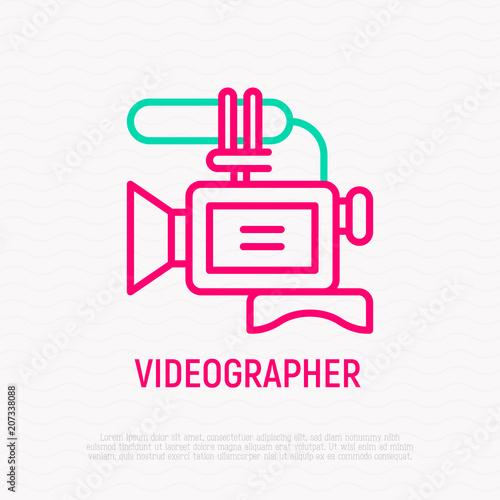 Video camera thin line icon. Modern vector illustration for videographer logo.